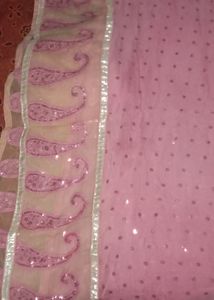 Pink And Sandal Kurta Set With Work Dupatta