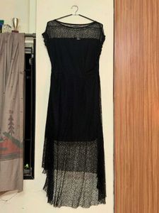 Elegant Black Lace High-Low Dress – Size S