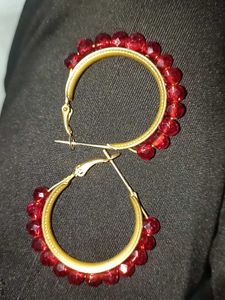Red Beaded Hoop Earrings
