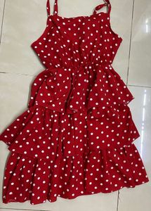 Polka Dots Frock With Tied Denim Jacket(7-8)