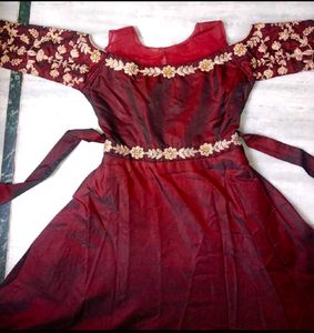 Elegant Maroon Embroidered Gown