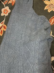 Blue Cable Knit Turtleneck Sweater