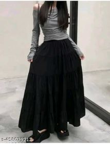 Elegant Tiered Black Maxi Skirt
