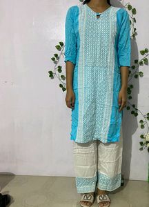 Rayon Embroidered Blue Kurta Set