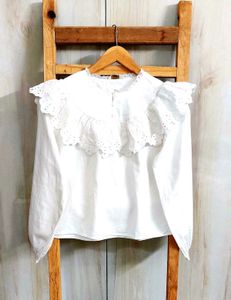 White Frill Design Cotton Top Size-38