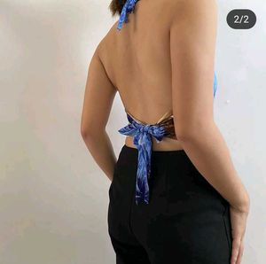 Blue Tie-Dye Halter Top