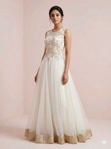 Elegant Embroidered White Ethnic Gown