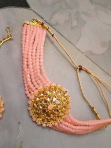 Peach Beaded Indian Jewelry Set