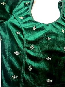 Green Velvet Embellished Blouse