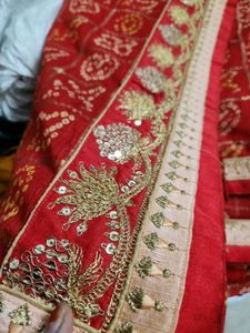 Red Bandhani Embroidered Saree