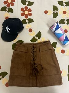 Brown Lace-Up Mini Skirt