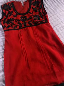 Red Kurta with Floral Embroidery