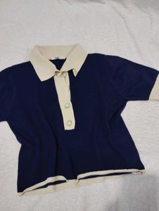 Navy &amp; Beige Polo Top
