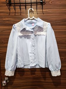 Korean Light Blue Collared Top