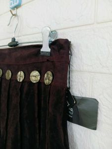 Brown Buttoned A-Line Skirt