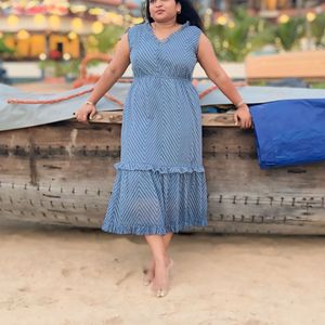 Blue Chevron Midi Dress
