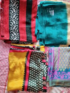 Assorted Sarees - Vibrant Colors Crepe Fabric