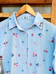 Sky Blue Printed Cotton Shirt Size-42