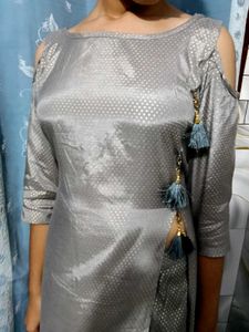 Gray Cold Shoulder Kurti Set