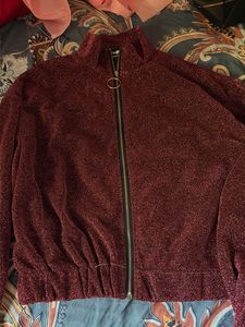 Burgundy Sparkle Zip-Up Jacket