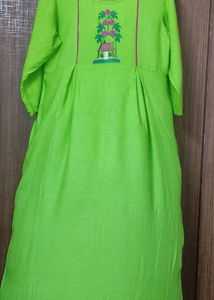 Lime Green Embroidered Anarkali Dress.