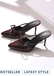Burgundy Bow Heeled Mules