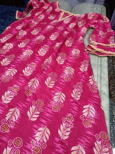 Pink Floral Print Flared Kurti