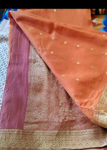 Orange Saree with Gold Border Blouse