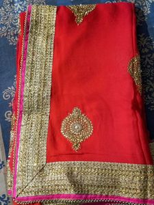 Red &amp; Gold Embellished Saree