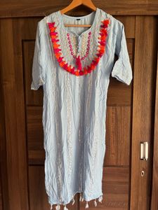 Tassel yoke blue kurta