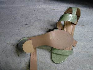 Mint Green Croc Ankle Strap Heels