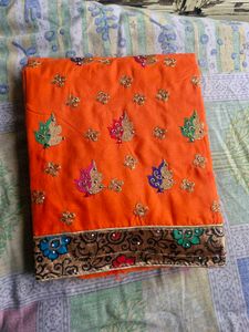 Orange Embroidered Dress Material