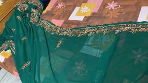 Embroidery Work Green Saree