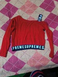 Red Supreme Inspired One-Shoulder Top