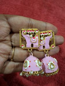 Pink Jhumka Earrings
