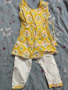Girls Yellow Kurti Pant Set