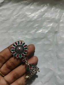 Antique Earrings With Red And Green Stones