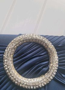 Party Navy Blue Clutch With Rhinestone Brooch