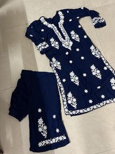 Navy Floral Embroidered Salwar Kameez