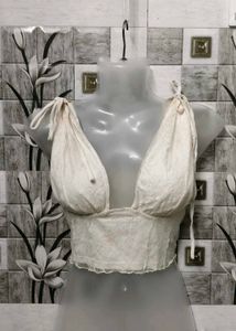 White Tie Detail Crop Top