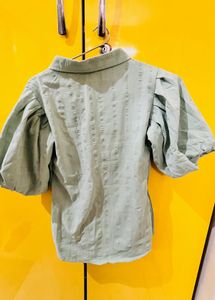 Mint Green Pleated Puff Sleeve Top