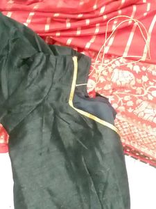 Red Saree With Stiched Blouse