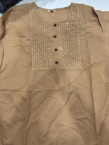 Embellished Brown Button-Up Top