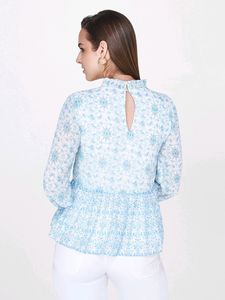 AND White Full sleeves With Floral Blue Design