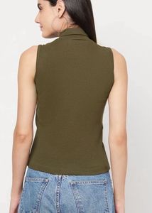 Olive Green Sleeveless Turtleneck