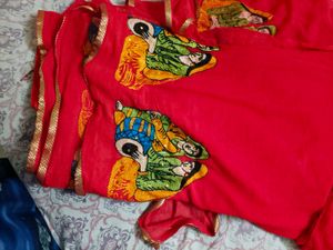 Red Embellished Saree And Blouse
