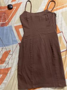 H&amp;m Brown Twill Fitted Dress