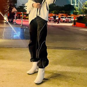 Stylish Black Track Pants With Reecting Lines