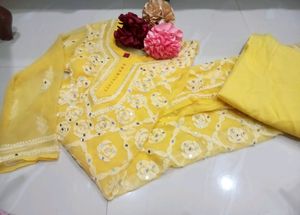 Yellow Embroidered Kurti