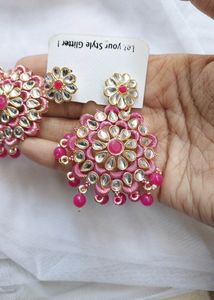PRETTY PINK KUNDAN &amp; PEARLS DANGLERS 🎀